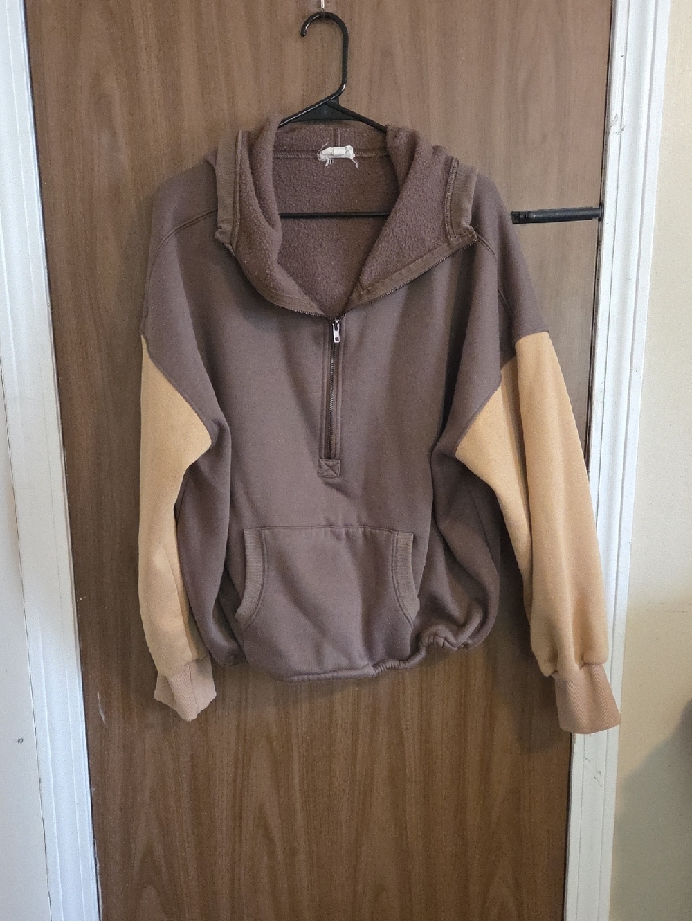 BiBi Brown Fleece Pullover Hoodie with Tan Accents